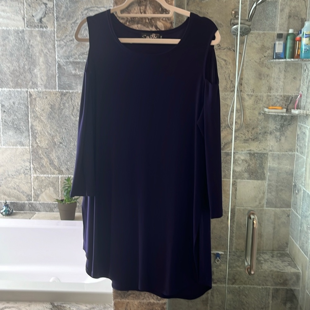 Sympli Purple cold shoulder top.